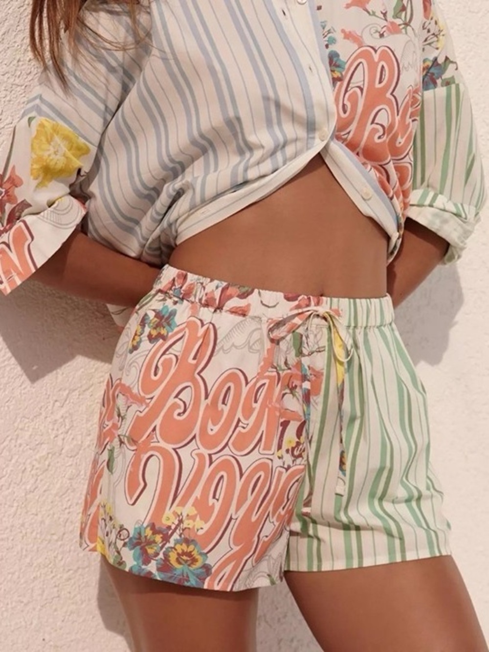 ANTHROPOLOGIE Poplin Pull On Shorts Bon Voyage L